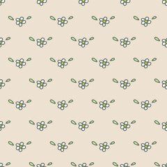 Seamless pattern with ditsy florals on beige background. Rustic tiny flowers repeat wallpaper.