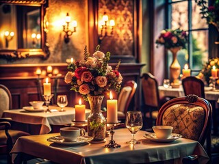 Vintage Restaurant Dating Scene with Cozy Atmosphere and Elegant Table Settings, Capturing the Essence of Romance and Connection in a Charming Old-School Eatery