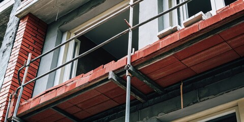 Construction site with scaffolding on the exterior of a building