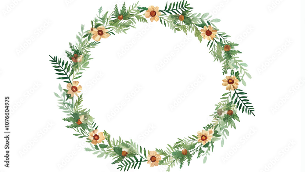 Wall mural Watercolor floral wreath isolated on white background. Vector illustration.