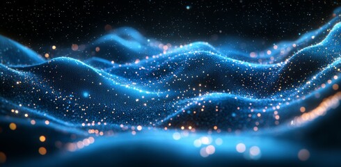 Obraz premium This illustration shows wave data nets on a network of dots on a futuristic background.