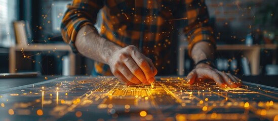 Man Interacting with Futuristic Interface