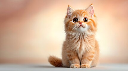 Obraz premium The generative AI illustration features a cute orange cat with fluffy fur, large expressive eyes, and a playful pose