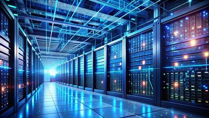 Fototapeta premium Visualizing Dynamic Server Architecture and Code Flows with a Focus on Digital Connectivity and Data Processing in a Modern Tech Environment