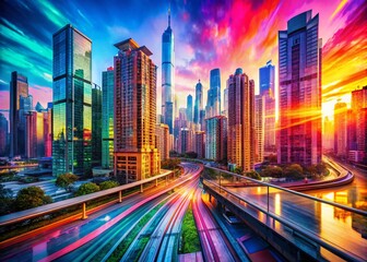 Fototapeta premium Vivid Abstract Forms Blending Gradient Colors in Contemporary Digital Art for Urban Exploration Photography Inspiration