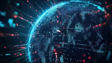 Obraz premium A futuristic globe composed of interconnected lines and nodes representing global connectivity,