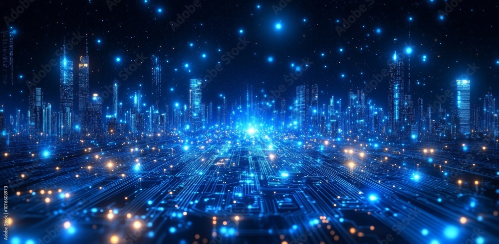 Poster concepts for digital communication and technology displaying a futuristic digital hi-tech space with