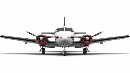 Fototapeta premium White and red twin-engine propeller airplane isolated on white background.