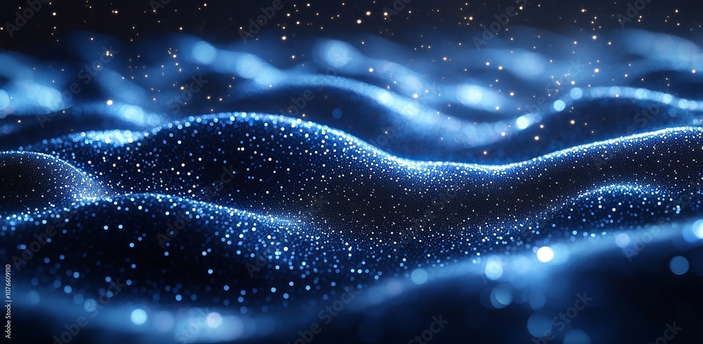 Poster digital technology background with glowing waveform wireframe net and grid horizontal space. concept