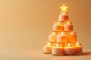 Scented candles in Christmas tree-shaped jars with a star on top of the head