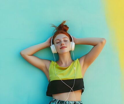 Girl listening to music with headphones 