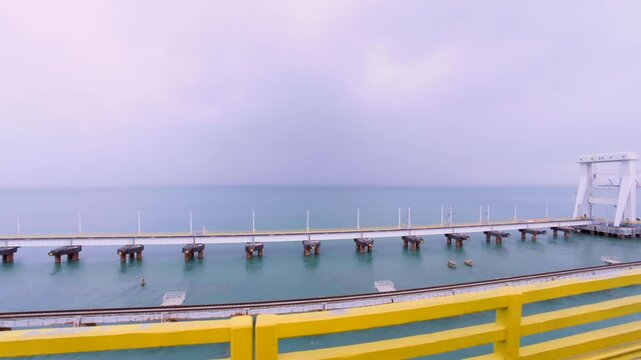 under construction pamban bridge on Palk Strait river in rameswaram in tamilnadu india