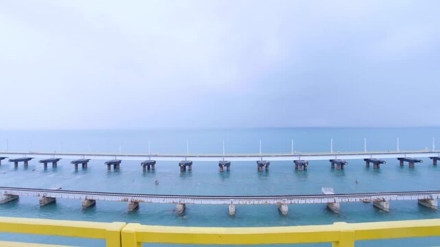 pamban bridge static shot in rameswaram in tamilnadu india