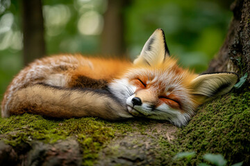 Wild animal red fox in natural habitat generative AI technology