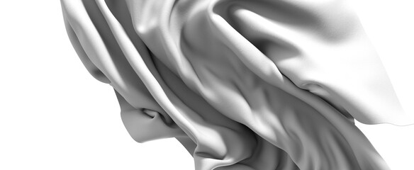 A close-up of a smooth gray fabric texture. The fabric is draped and flowing, creating abstract...