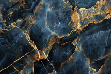  Navy blue dark marble pattern with golden veins. Detailed photo textured background