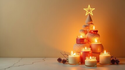 Scented candles in Christmas tree-shaped jars with a star on top of the head