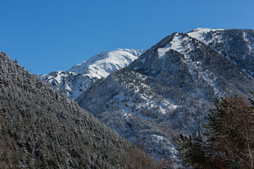 Mountain views in Pyrenees on a sunny winter day