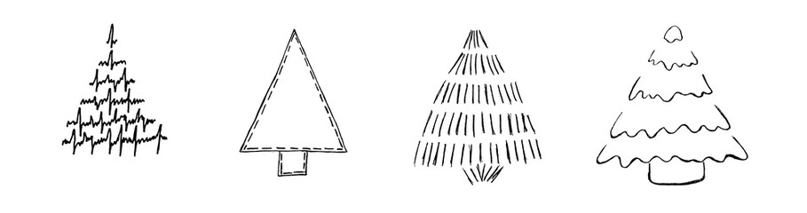 A set of simple Christmas tree designs. Minimalistic one line Christmas tree icons.