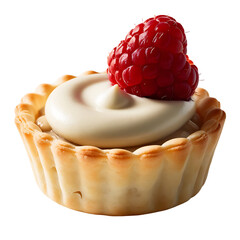 A single mini tart with a white cream filling and a raspberry on top.