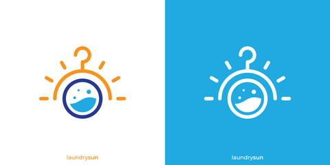Simple Sun Laundry Logo. Hanger, Sun, and Washer Combination with Minimalist Style. Laundry Logo, Icon, Symbol, Vector, Design Inspiration.