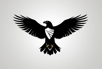 a minimalist, stylized logo featuring a black silhouette of a soaring eagle, representing power and freedom. Ai generated image.