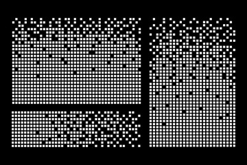 Pixel decay background. Scattered dotted pattern. Decay effect. Decay concept. Pixel mosaic texture set with simple square particles. Vector illustration.