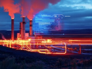 Glowing Geothermal Power Plant with Real Time Energy Production Data Display