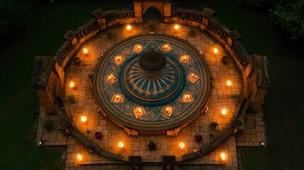 Fototapeta premium Ancient Circular Stone Terrace Illuminated at Night