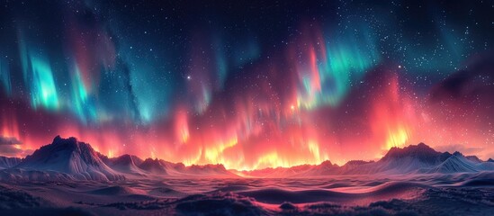 Fototapeta premium Aurora Borealis over Snowy Mountains