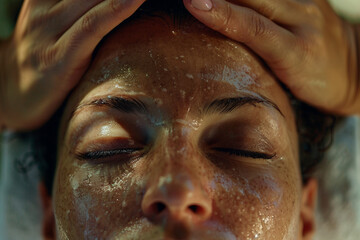Close up portrait luxurious resort spa rejuvenating massage and facial treatments