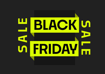 Bright Neon Yellow and Black Friday Sale Banner with Bold Typography and Geometric Design Elements