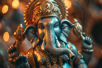 Fototapeta premium Greeting card with bright holiday composition for Ganesh Chaturthi