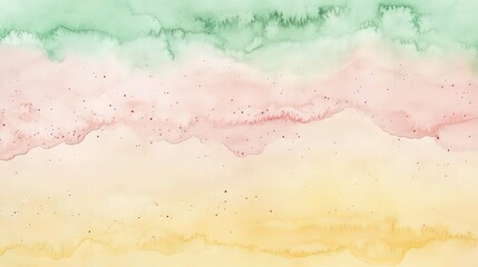 Obraz premium Soft watercolor texture with a pastel green top, blush pink in the middle, and sandy yellow at the bottom, providing a light and airy aesthetic.