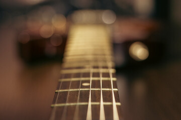 Fretboard electric guitar. Close up.