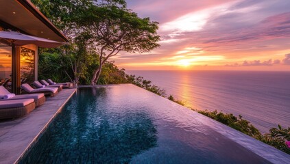 Obraz premium Infinity Pool overlooking the Sunset on the Ocean