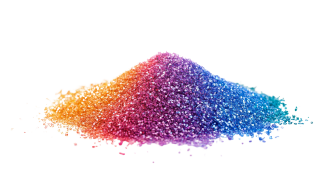 Pile of rainbow color sand transparent background