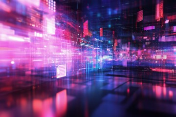 Fototapeta premium Colorful digital tunnel with vibrant lights flowing in a futuristic design