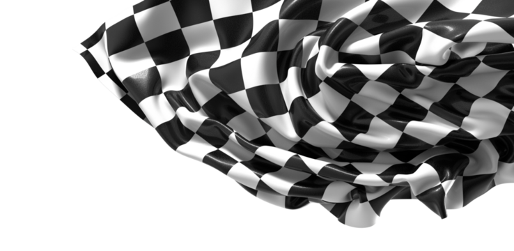 The checkered flag waves signifying victory and the thrill of the finish line