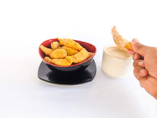 Molen banana cake and a cup of coffee water