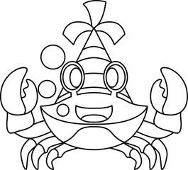 Crab Birthday Party hat Animal Vector Graphic Art Illustration