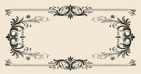 Elegant black floral frame on a cream background.