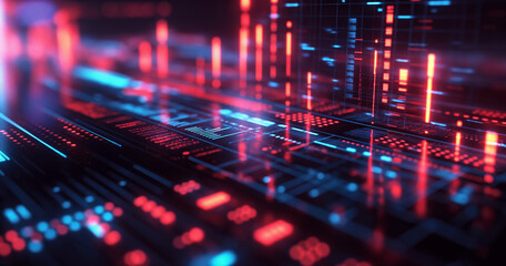 Futuristic Interface with Glowing Red and Blue Lights