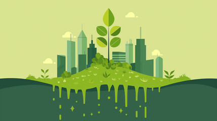 Green city melting into nature, showcasing environmental fragility.