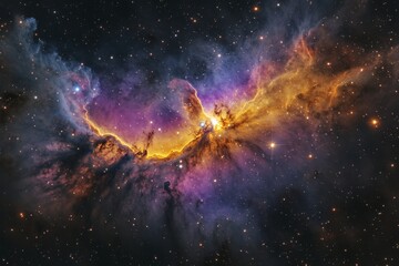 Fototapeta premium A vibrant nebula filled with colorful gases and stars in deep space captured during a clear night