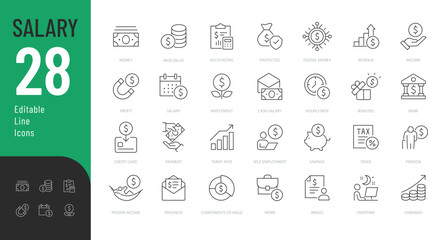 Salary Line Editable Icons set. Vector illustration in modern thin line style of finance related icons: taxes, accounting, cash, and more. Pictograms and infographics for mobile apps