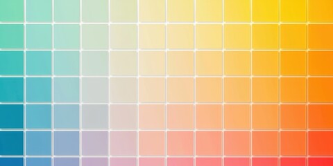 Fototapeta premium Abstract gradient background with a grid of squares in blue, green, orange, yellow and red colors.