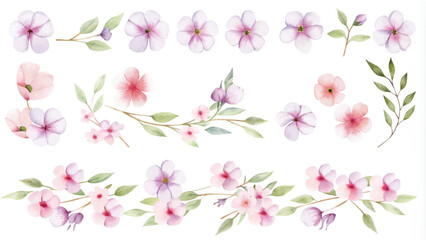 Watercolor flowers set. Hand painted design elements. Vector illustration.