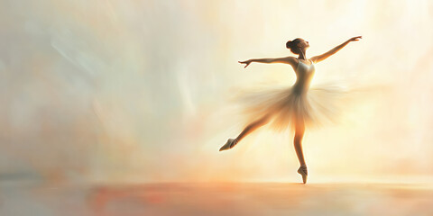 Naklejka premium Graceful ballet dancer performing en pointe against a soft pastel background