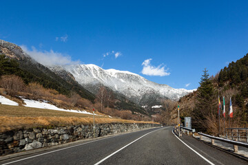 Mountain views in Pyrenees on a sunny winter day 